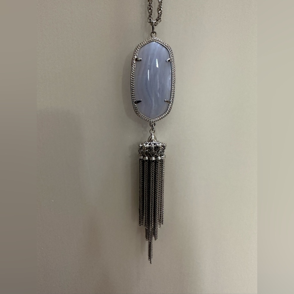 Kendra Scott Light blue silver tassel necklace